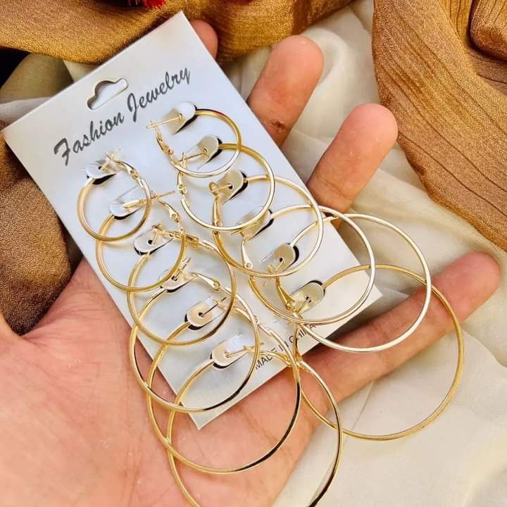 Pack of 6 Pairs / set Hoop Earrings Gold Silver color Small Big Circle Earring Set for Women Simple Punk Ear Clip Fashion Jewelry - Oshi.pk - Buy & Sell Online