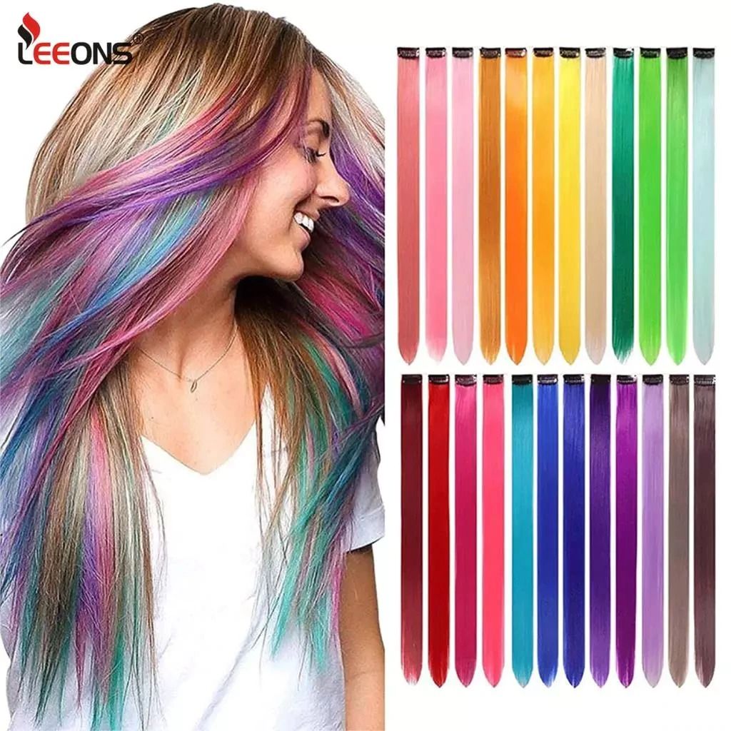 Pack of 6-PCS Long Straight Hair Clip Extensions for girls and women's -Multicolor - Oshi.pk - Buy & Sell Online