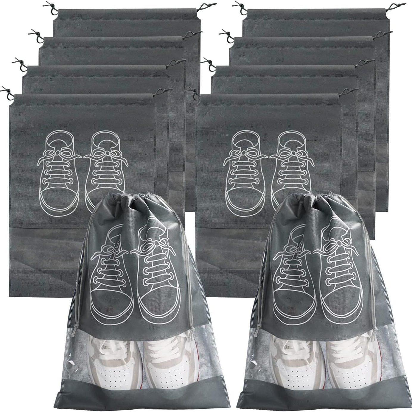 Pack of 6 Shoe Bags for Travel Dust-proof Clear Window Non-Woven with Rope packing luggage suitcase Pouch Storage Organizer for Men and Women - Oshi.pk - Buy & Sell Online