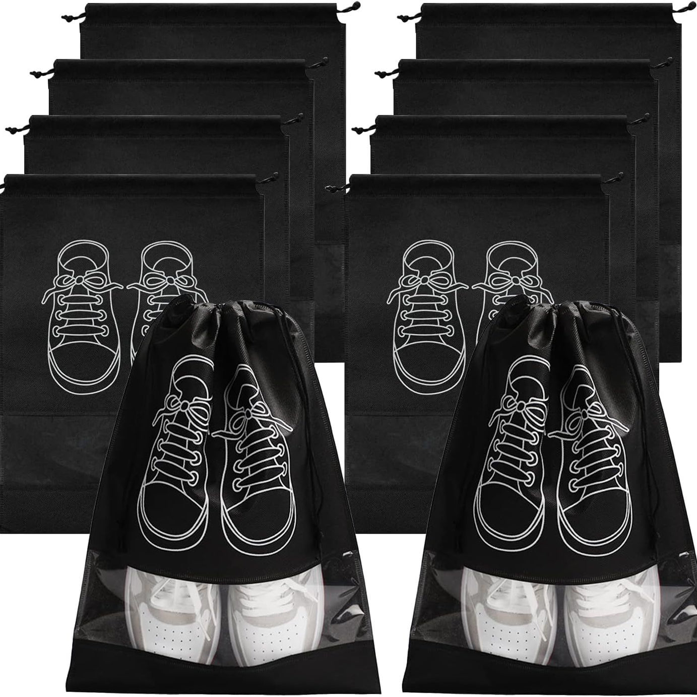 Pack of 6 Shoe Bags for Travel Dust-proof Clear Window Non-Woven with Rope packing luggage suitcase Pouch Storage Organizer for Men and Women - Oshi.pk - Buy & Sell Online