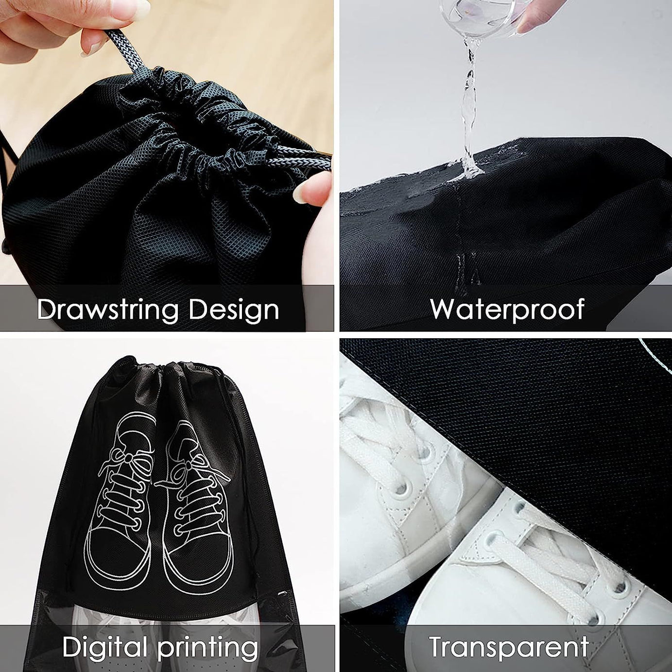 Pack of 6 Shoe Bags for Travel Dust-proof Clear Window Non-Woven with Rope packing luggage suitcase Pouch Storage Organizer for Men and Women - Oshi.pk - Buy & Sell Online