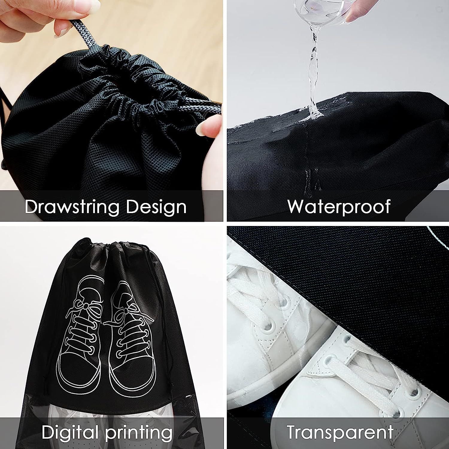 Pack of 6 Shoe Bags for Travel Dust-proof Clear Window Non-Woven with Rope packing luggage suitcase Pouch Storage Organizer for Men and Women - Oshi.pk - Buy & Sell Online