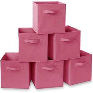 Pack of 6 Storage Cubes Basket Collapsible Storage Bins, Toy Storage Box with Handles and Cardboard Base/Lid (L12 x W12 x H12 Inches)