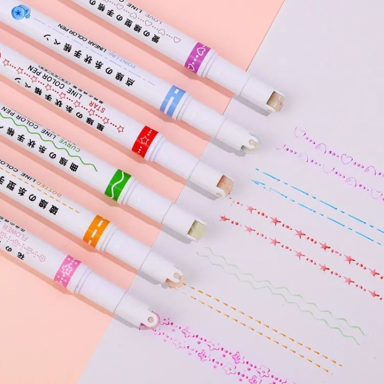 Pack Of 6 Multi-Colored Drawing Curve Pen Funny Pattern Outline Marker Pen Hand Copy Account Curve Pen Quick Dry Mark Notes Painting Highlighter DIY - Oshi.pk - Buy & Sell Online