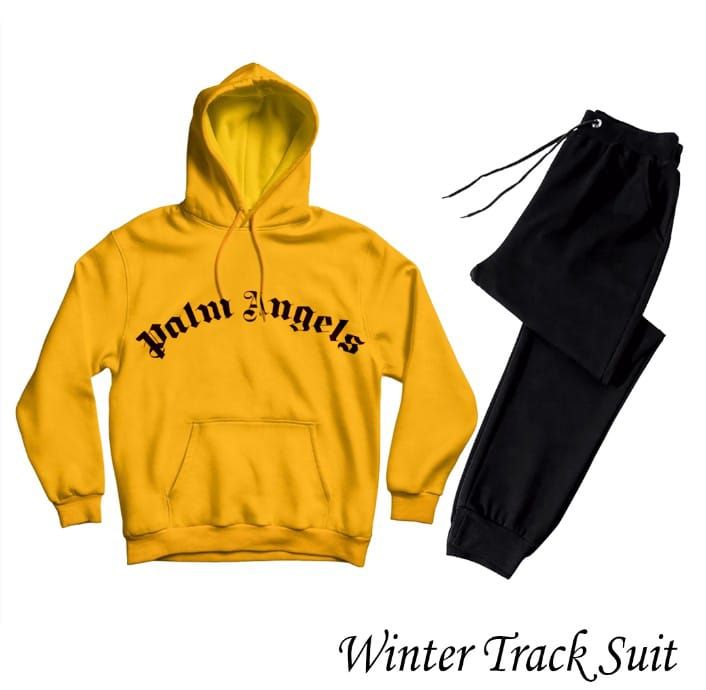 Palm Angle Printed Tracksuit Yelow Huddie & Black Trouser Trendy And Amazing Fleece Pocket Drawstring Winter Wear Smart Fit Hoody - Oshi.pk - Buy & Sell Online