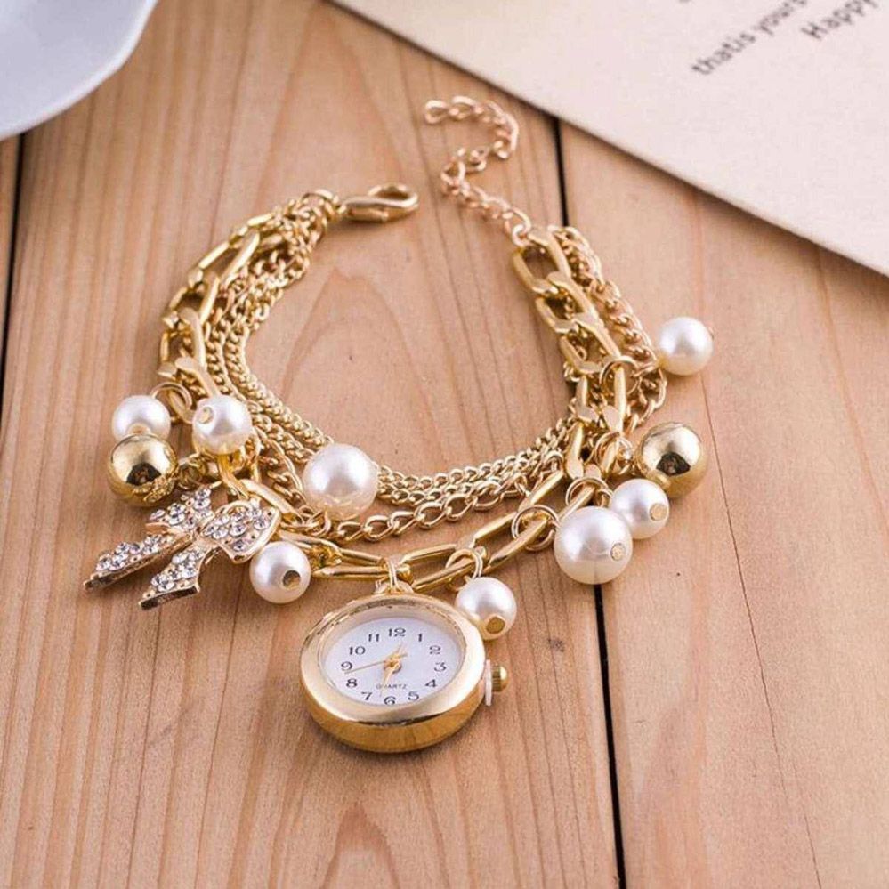 Pearl Bracelet Watch For Ladies And Girls - Golden - Oshi.pk - Buy & Sell Online