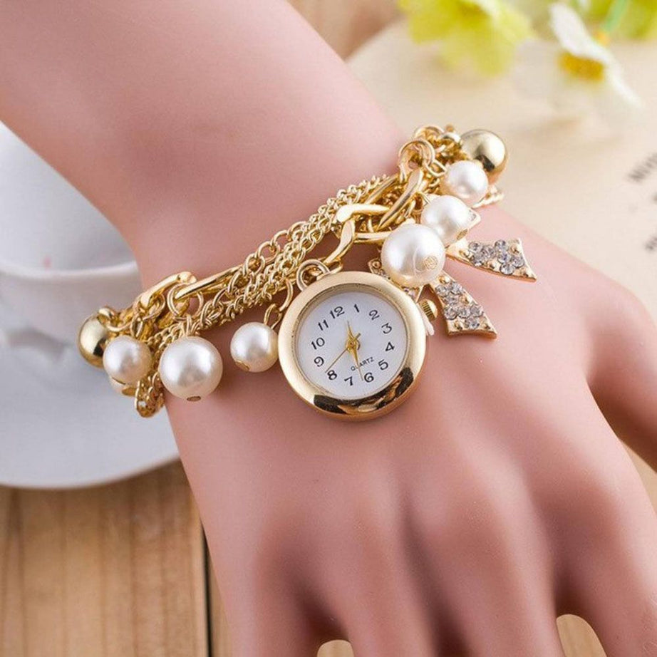 Pearl Bracelet Watch For Ladies And Girls - Golden - Oshi.pk - Buy & Sell Online