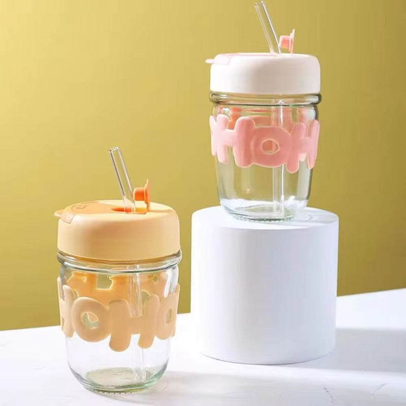 Pearl Chain Glass Cup Female High Beauty Household Water Cup Portable Breakfast Milk Cup Cute glass Straw Double Drinking coffee Cup best for gift way - Oshi.pk - Buy & Sell Online