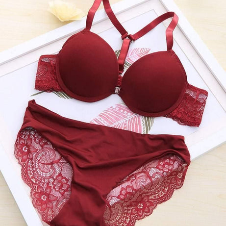 Front Open Bra Front Closure Bra T- Back Push-Up Bra Sexy Bra Panty Set Pushup Bra Panty Set