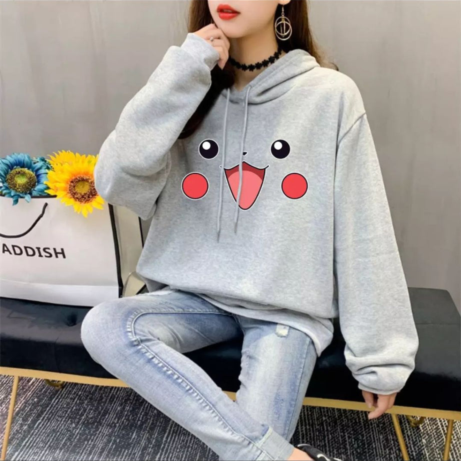 Pichachu Printed Pullover Grey Hoodie for women - Oshi.pk - Buy & Sell Online