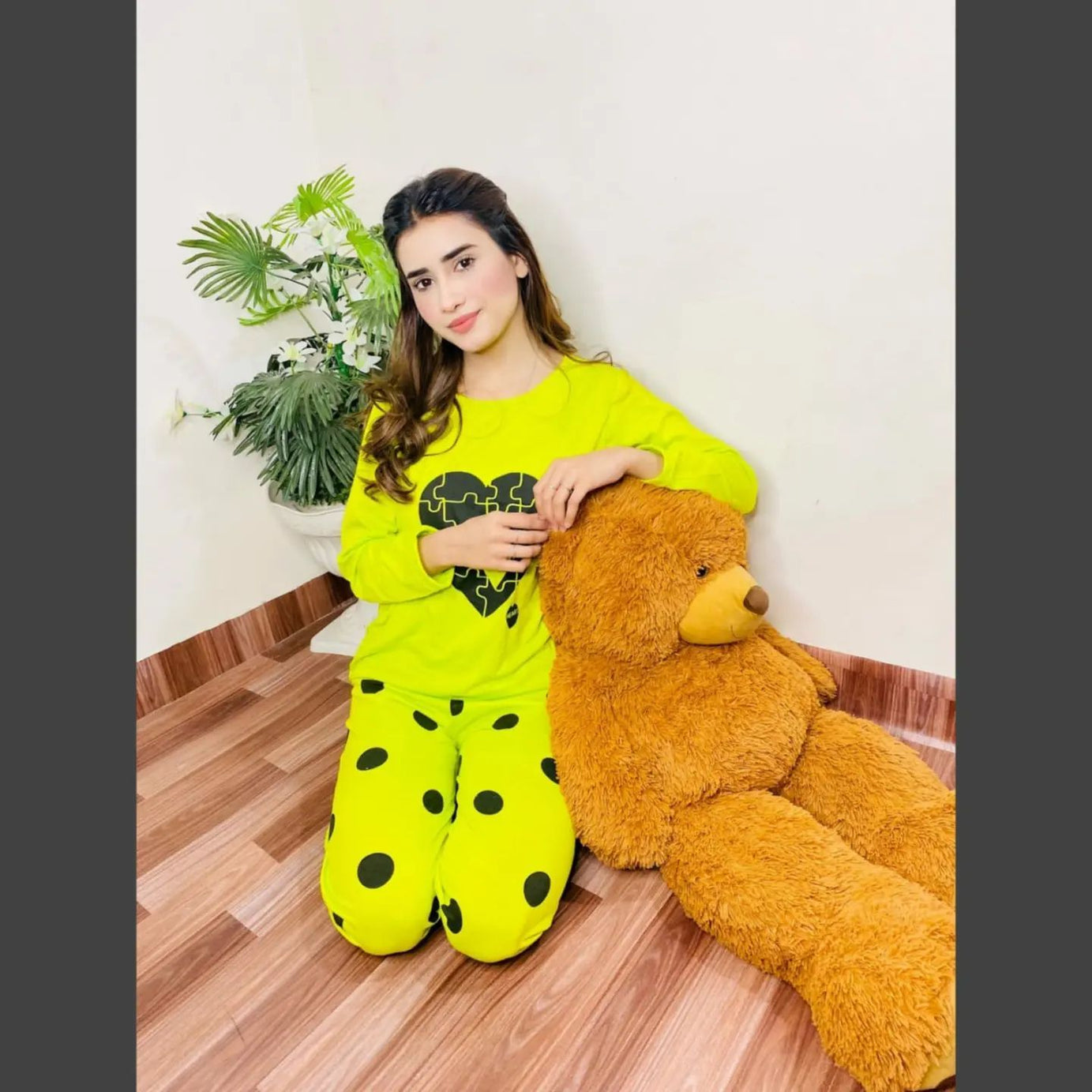 Pink Hearts Full Sleeves Pajama Night Suit For Women - Oshi.pk - Buy & Sell Online