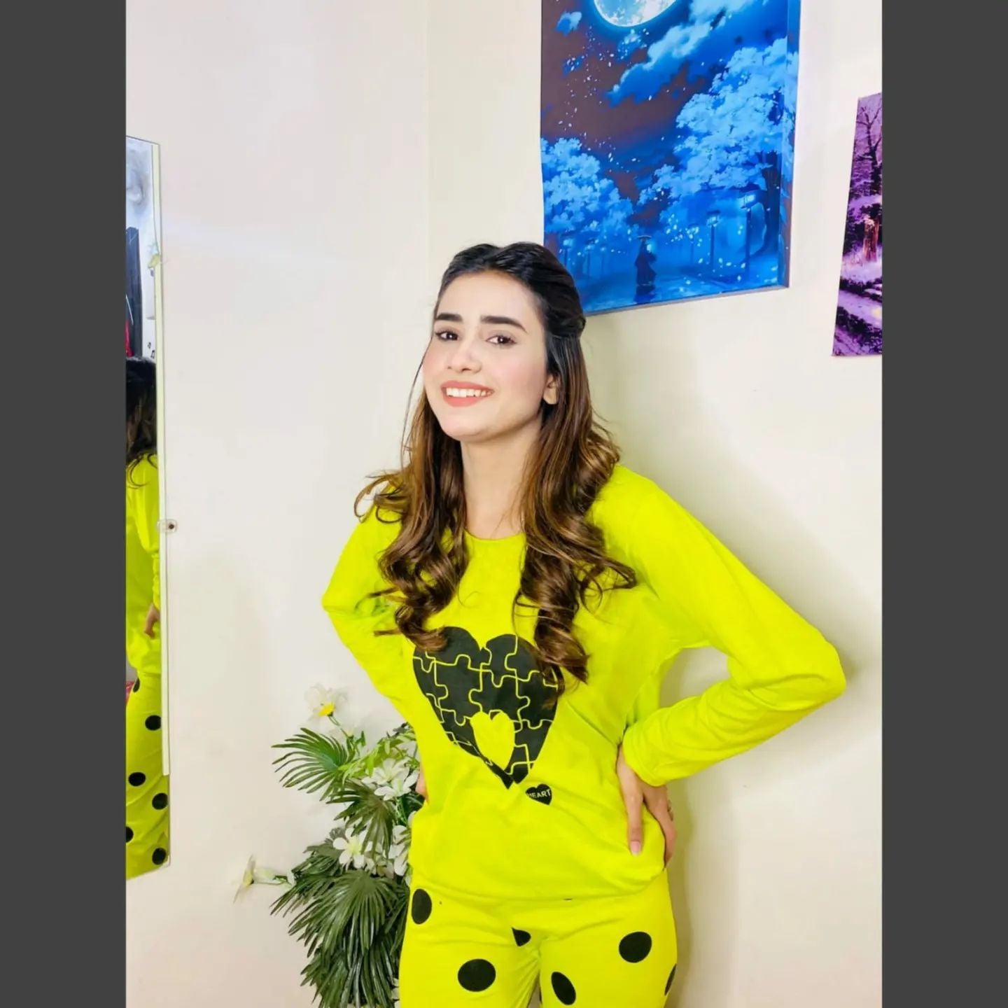 Pink Hearts Full Sleeves Pajama Night Suit For Women - Oshi.pk - Buy & Sell Online