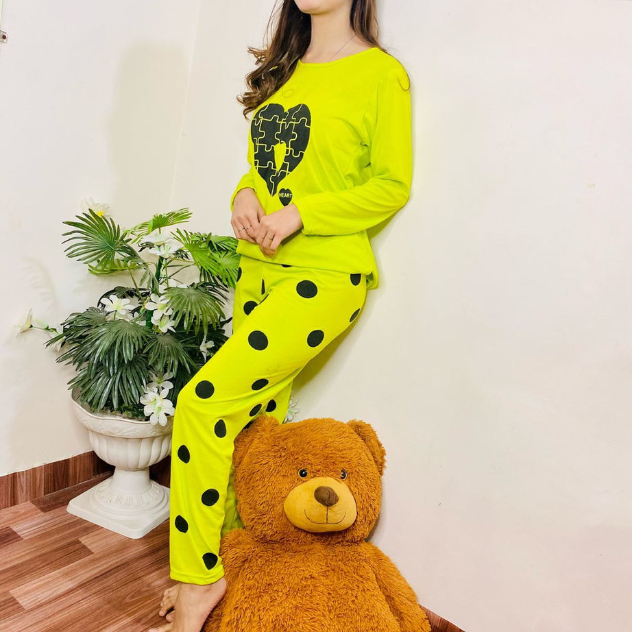 Pink Hearts Full Sleeves Pajama Night Suit For Women - Oshi.pk - Buy & Sell Online