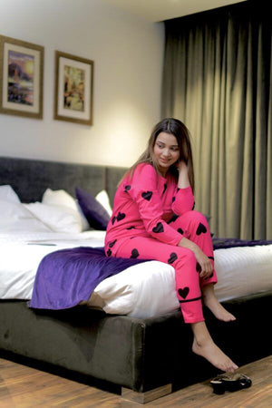 Pink Hearts Printed Night Dress - Oshi.pk - Buy & Sell Online