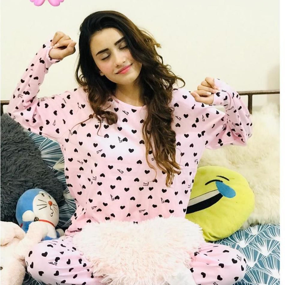 Pink Hearts Printed Night Suit - Oshi.pk - Buy & Sell Online