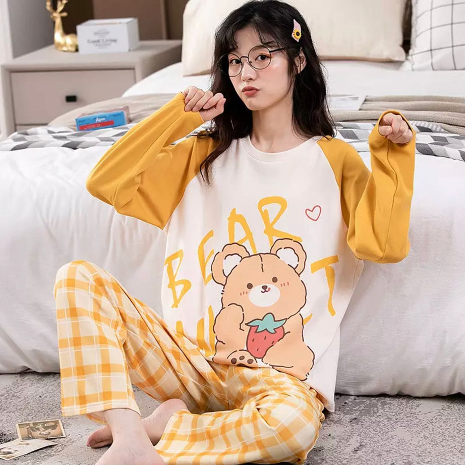YELLOW BEAR PRINTED NIGHT SUIT FOR GIRLS - Oshi.pk - Buy & Sell Online