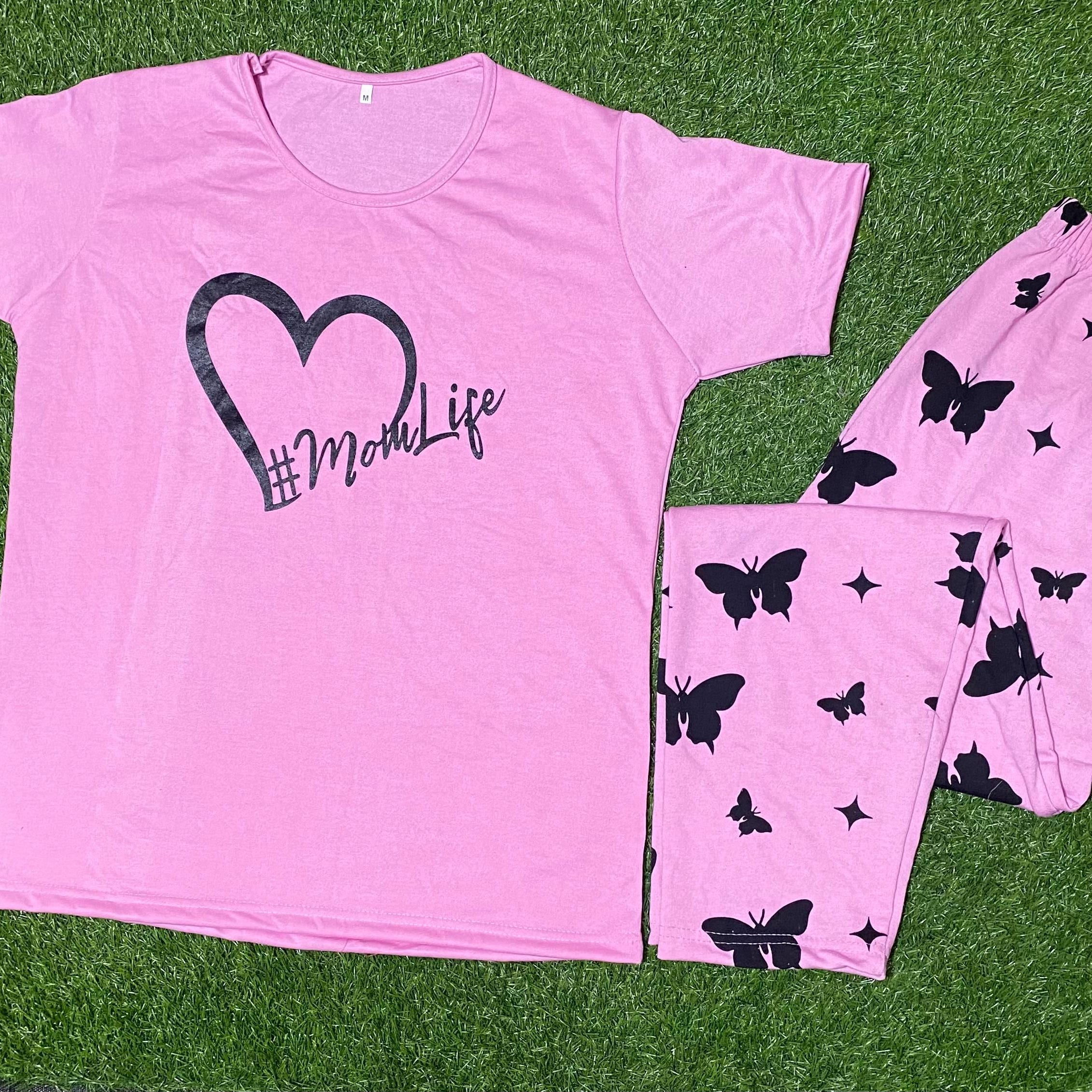 Pink Mom Life Printed Half Sleeves Tshirt and Pajama Home Wear - Oshi.pk - Buy & Sell Online