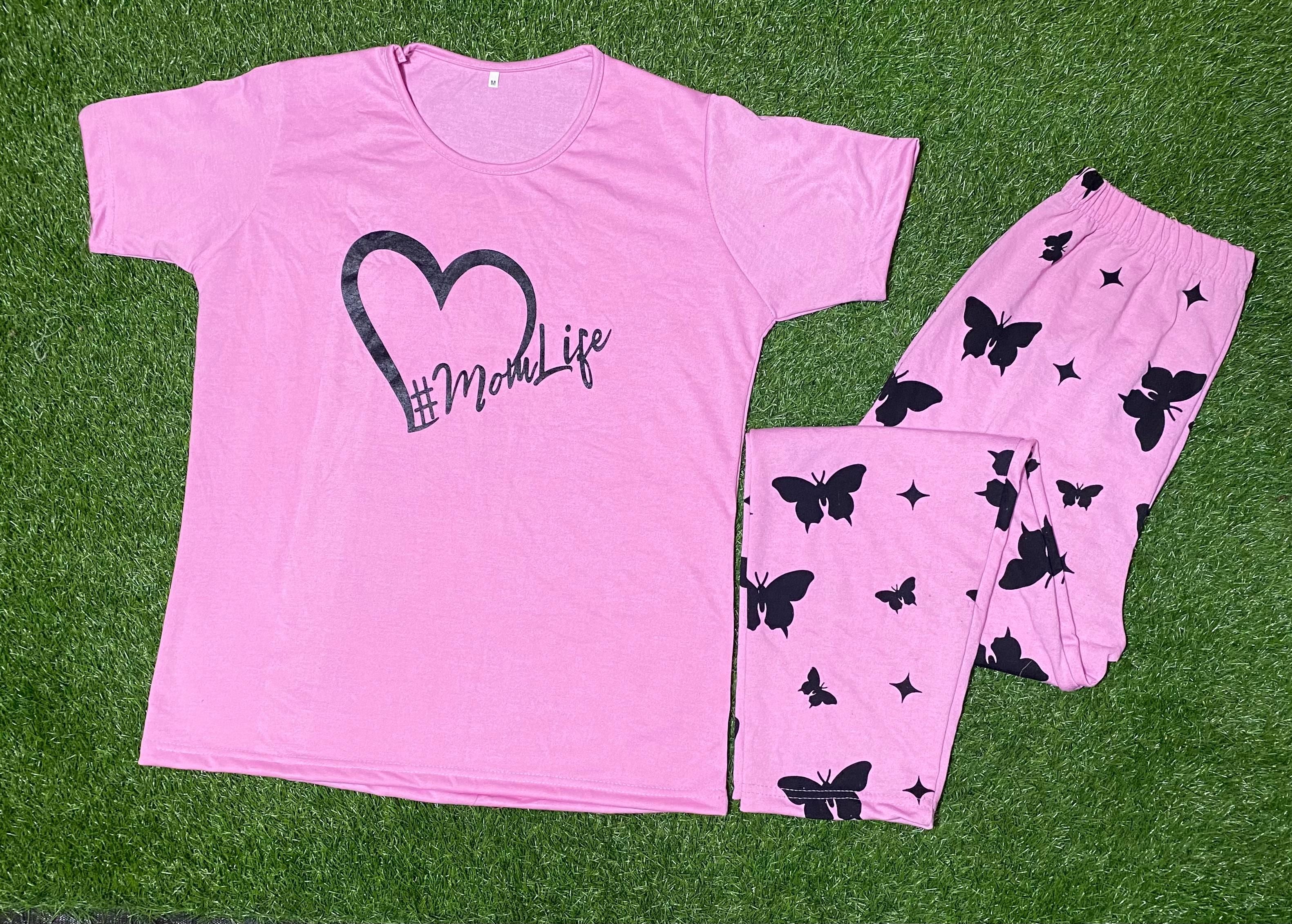 Pink Mom Life Printed Half Sleeves Tshirt and Pajama Home Wear - Oshi.pk - Buy & Sell Online