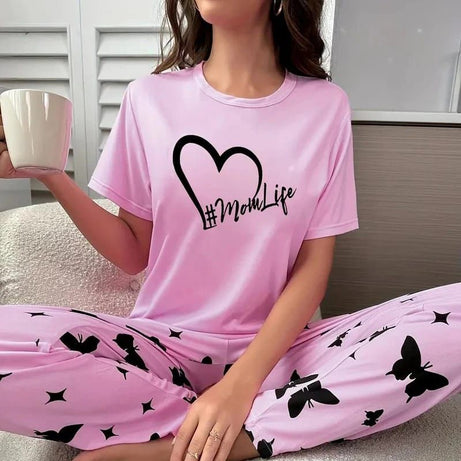 Pink Mom Life Printed Half Sleeves Tshirt and Pajama Home Wear - Oshi.pk - Buy & Sell Online