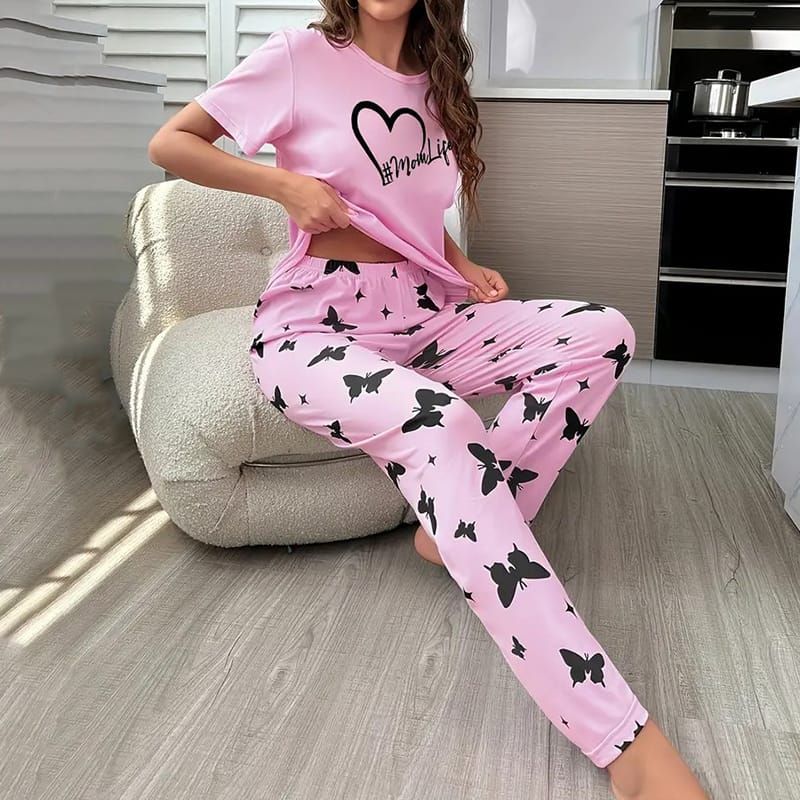Pink Mom Life Printed Half Sleeves Tshirt and Pajama Home Wear - Oshi.pk - Buy & Sell Online