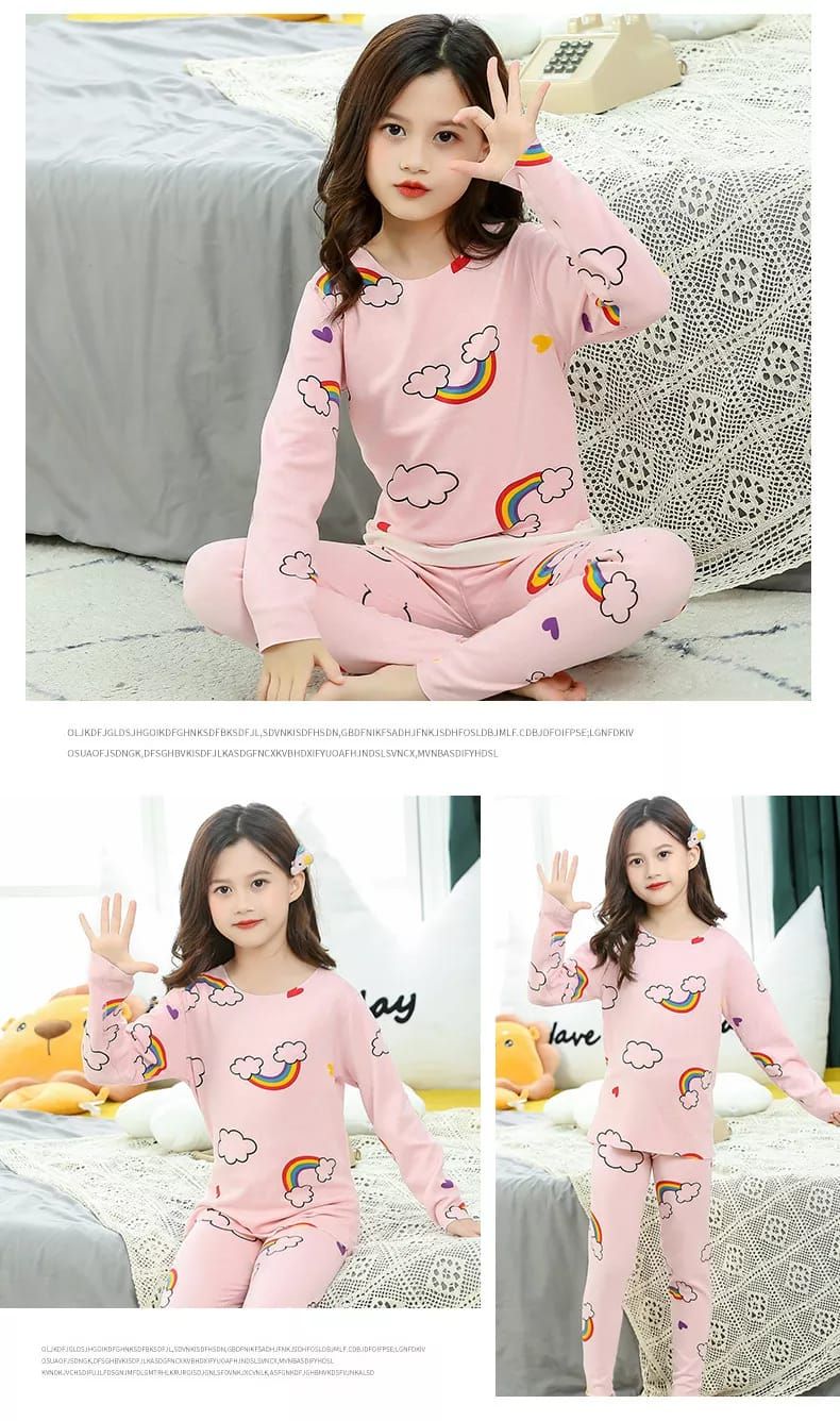 Pink Rainbow Printed Kids Night Suit