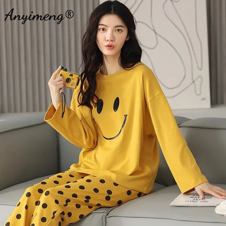 Yellow Smile with Dotted Style Pajama Full sleeves night suit for her - Oshi.pk - Buy & Sell Online