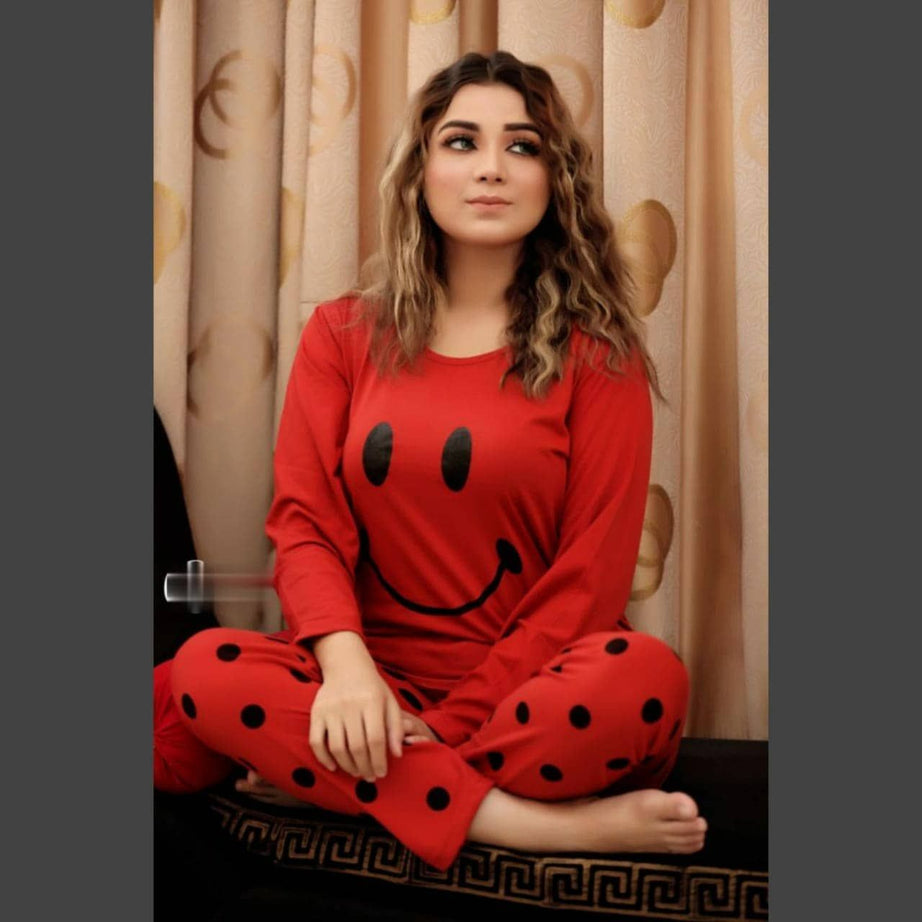Red Smile with Dotted Style Pajama Full sleeves night suit for her - Oshi.pk - Buy & Sell Online