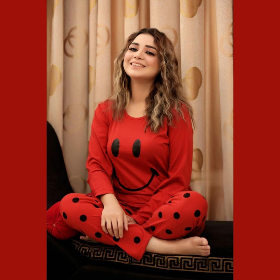 Red Smile with Dotted Style Pajama Full sleeves night suit for her - Oshi.pk - Buy & Sell Online