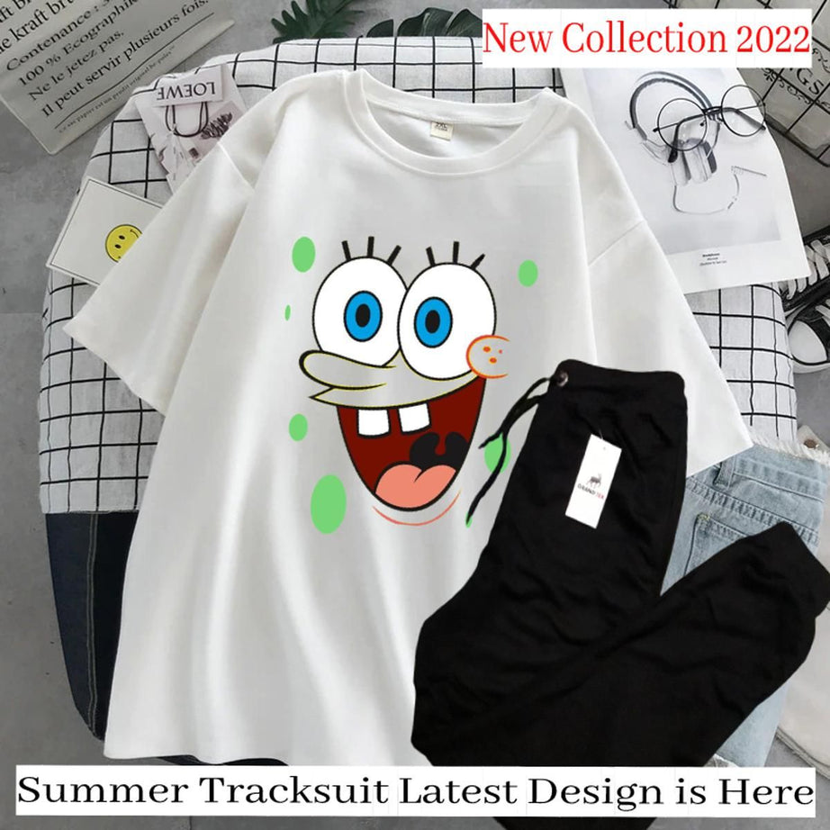 Pink SpongeBob Printed White T-Shirt and black Trouser For Girls and Women - Oshi.pk - Buy & Sell Online