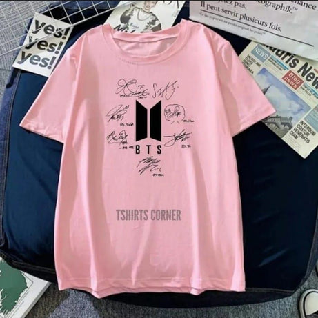 Pink T Shirt for women n girls Trendy Summer collection in stylish New Signature Bts printed round neck half sleeves BTS Lovers T shirt - Oshi.pk - Buy & Sell Online