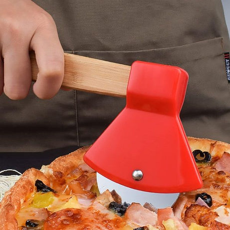 Pizza Cutter Wheel Axe Shaped Stainless Steel Pizza Knife With Bamboo Handles and Sharp Rotating Blade - Oshi.pk - Buy & Sell Online