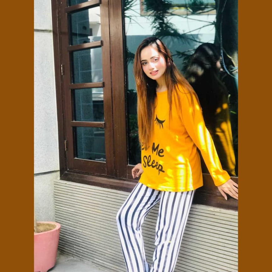 Yellow Let Me Sleep Print Full Sleeves Night Suit for Her - Oshi.pk - Buy & Sell Online