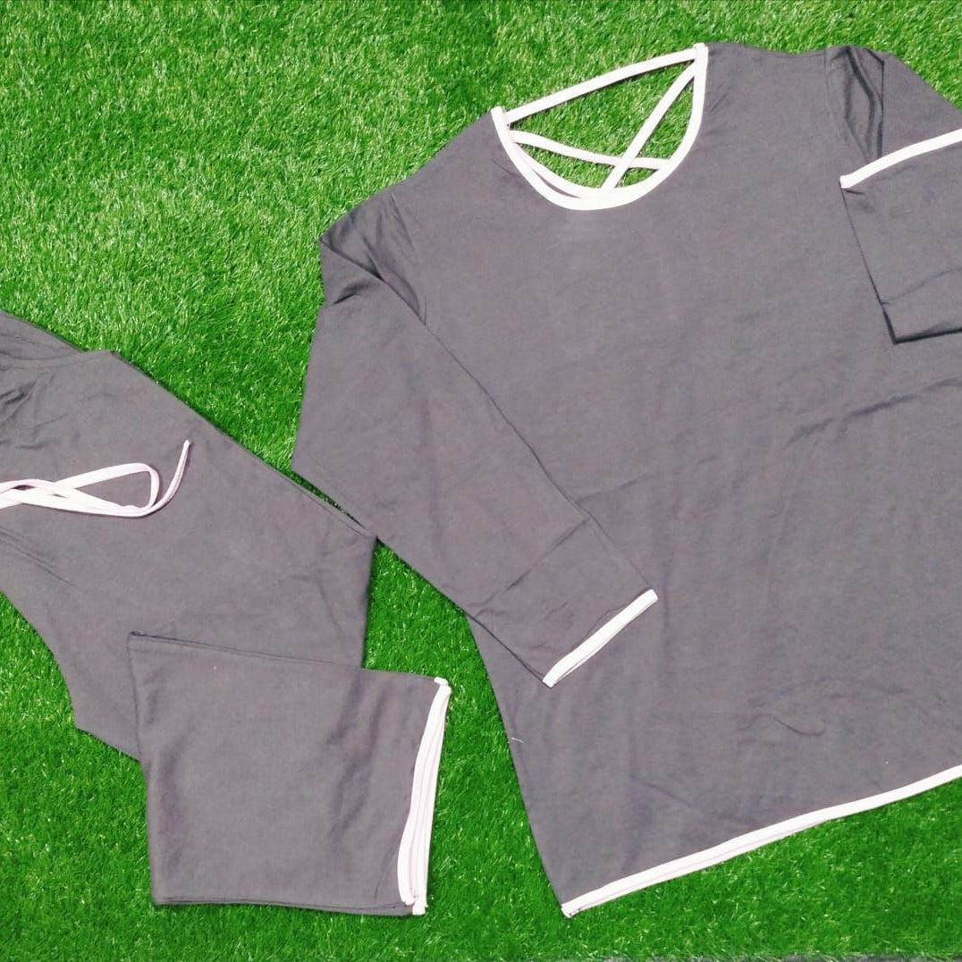 Plain Tshirt and Trouser with pink Pipping Night Dress - Oshi.pk - Buy & Sell Online