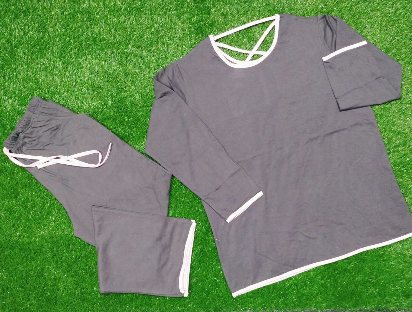 Plain Tshirt and Trouser with pink Pipping Night Dress - Oshi.pk - Buy & Sell Online