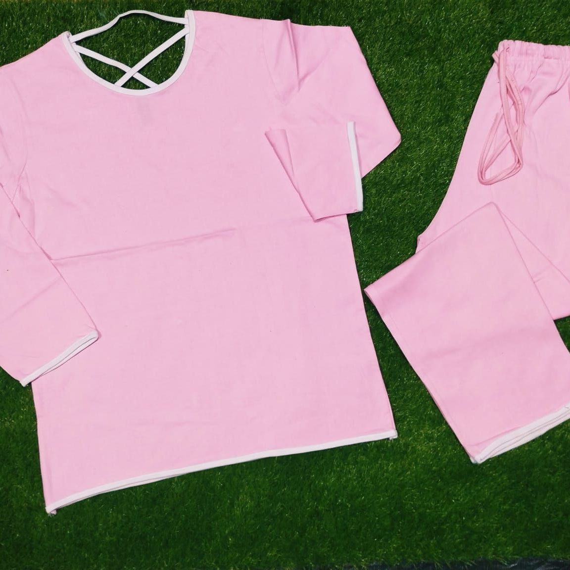 Plain Tshirt and Trouser with pink Pipping Night Dress - Oshi.pk - Buy & Sell Online