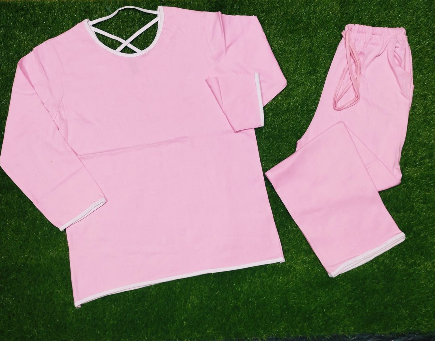 Plain Tshirt and Trouser with pink Pipping Night Dress - Oshi.pk - Buy & Sell Online