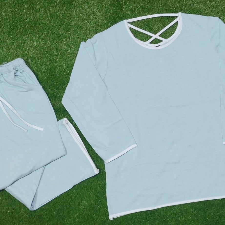 Plain Tshirt and Trouser with pink Pipping Night Dress - Oshi.pk - Buy & Sell Online