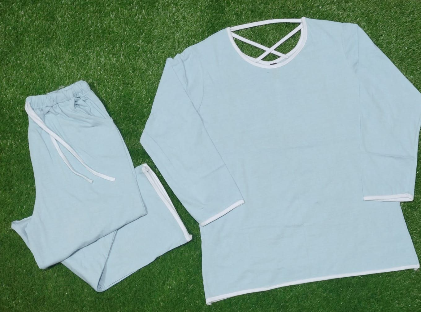 Plain Tshirt and Trouser with pink Pipping Night Dress - Oshi.pk - Buy & Sell Online