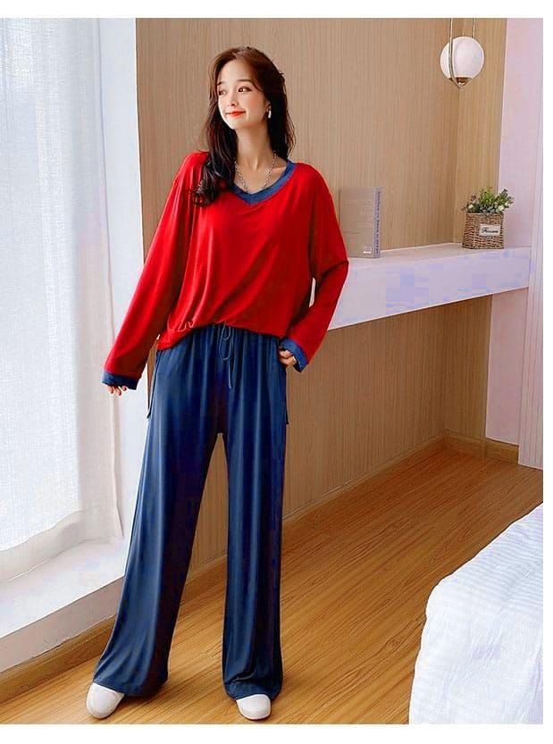 Plain V Neck Tshirt and Trouser Night Dress - Oshi.pk - Buy & Sell Online