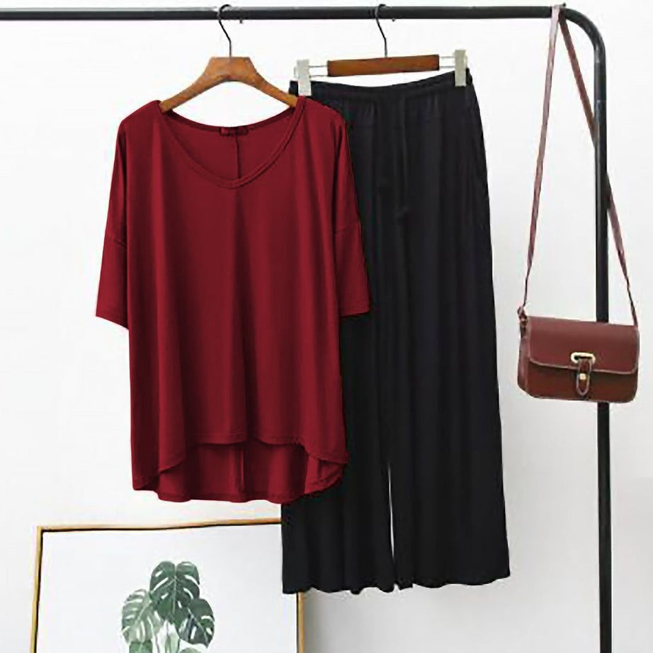 Plain V Neck Tshirt and Trouser Night Dress - Oshi.pk - Buy & Sell Online