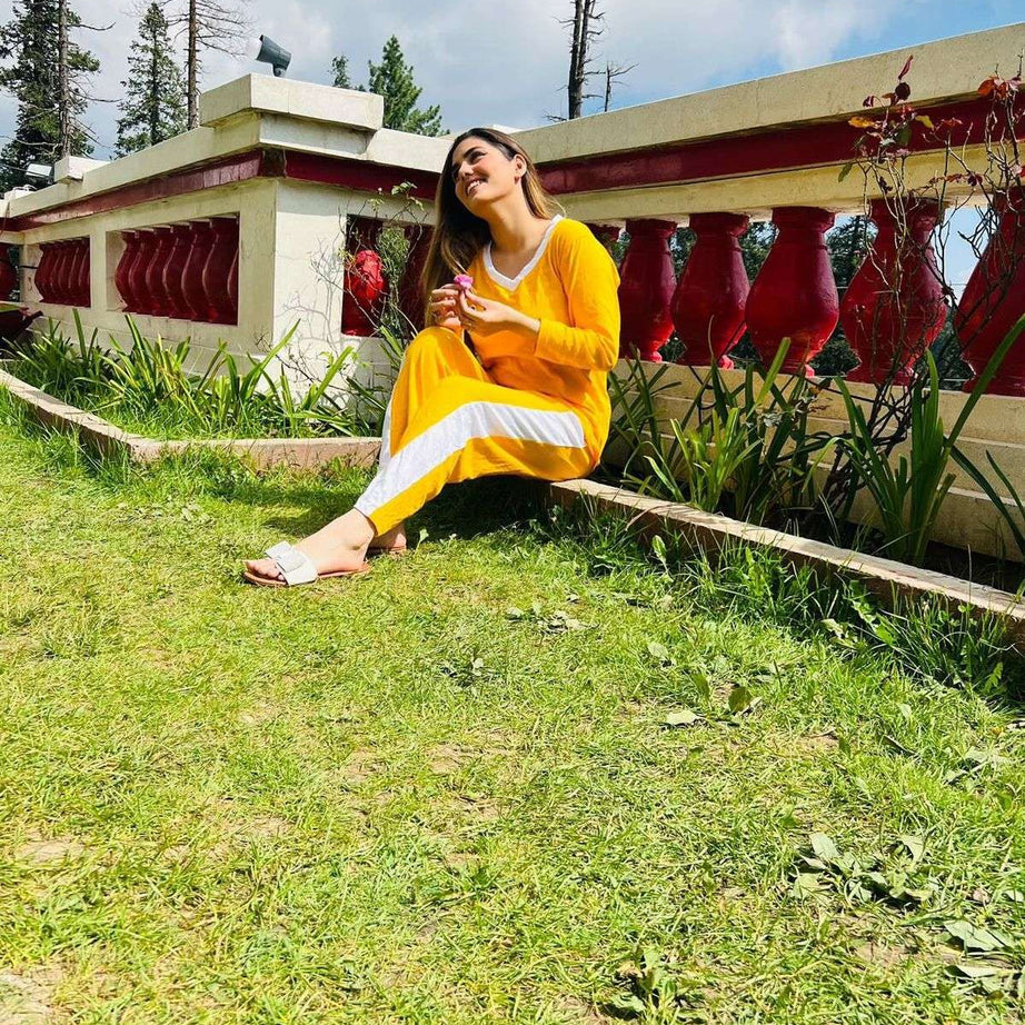 Yellow with White Pipen and Yellow with White Panel Pajama Full Sleeves Night Suit for Her - Oshi.pk - Buy & Sell Online