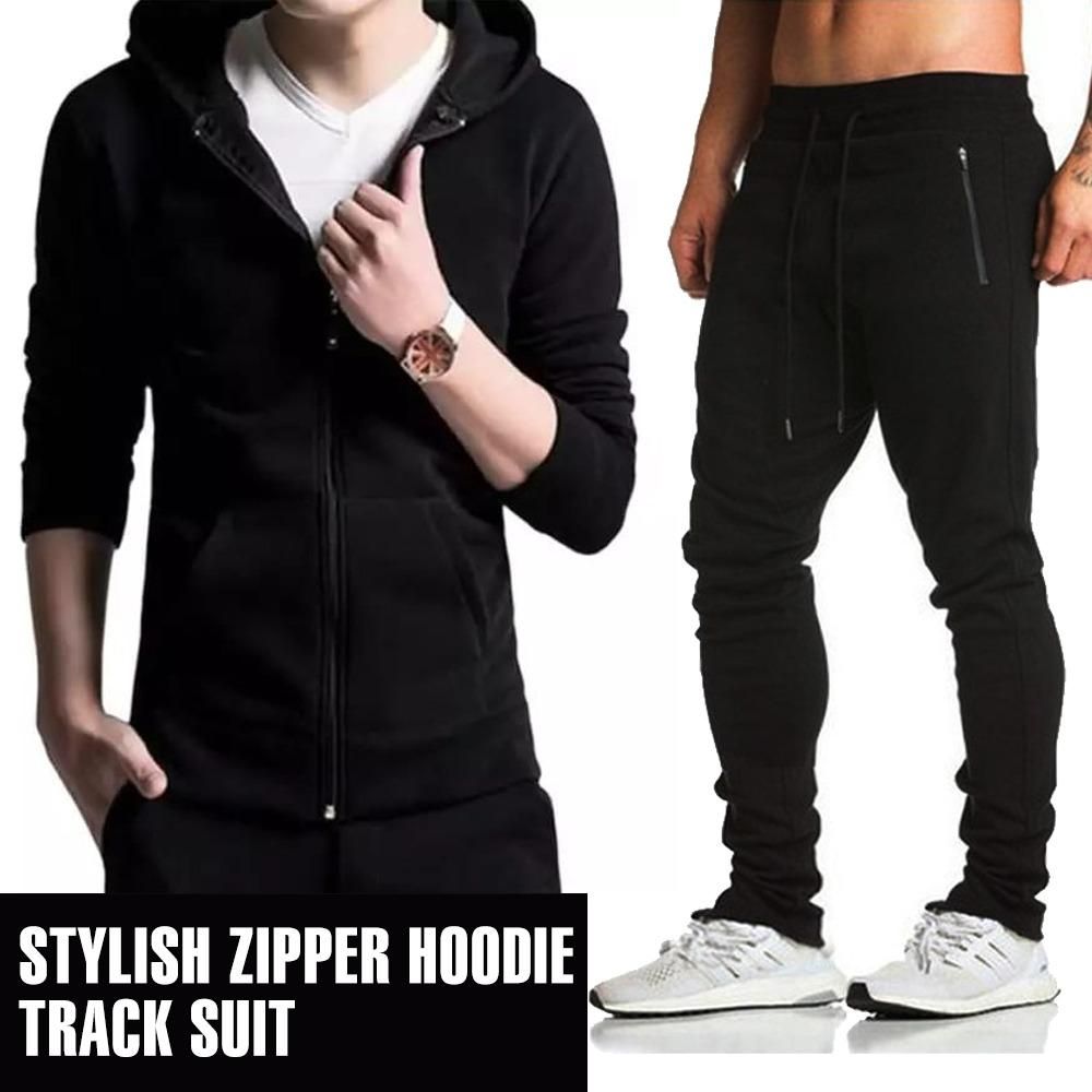 Plain Black Stylish zipper Hoodie Tracksuit For Mens - Oshi.pk - Buy & Sell Online