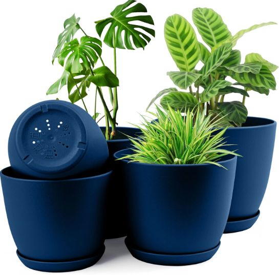 Plant Pots Indoor with Drainage - 7/6.6/6/5.3/4.8 Inches Home Decor Flower Pots for Indoor Planter - Pack of 5 Plastic Planters for Indoor Plants - Oshi.pk - Buy & Sell Online