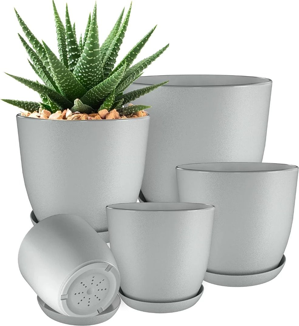 Plant Pots Indoor With Drainage - Pack Of 5 Decorative Flower Pots For Indoor Plants Without Plants - Oshi.pk - Buy & Sell Online
