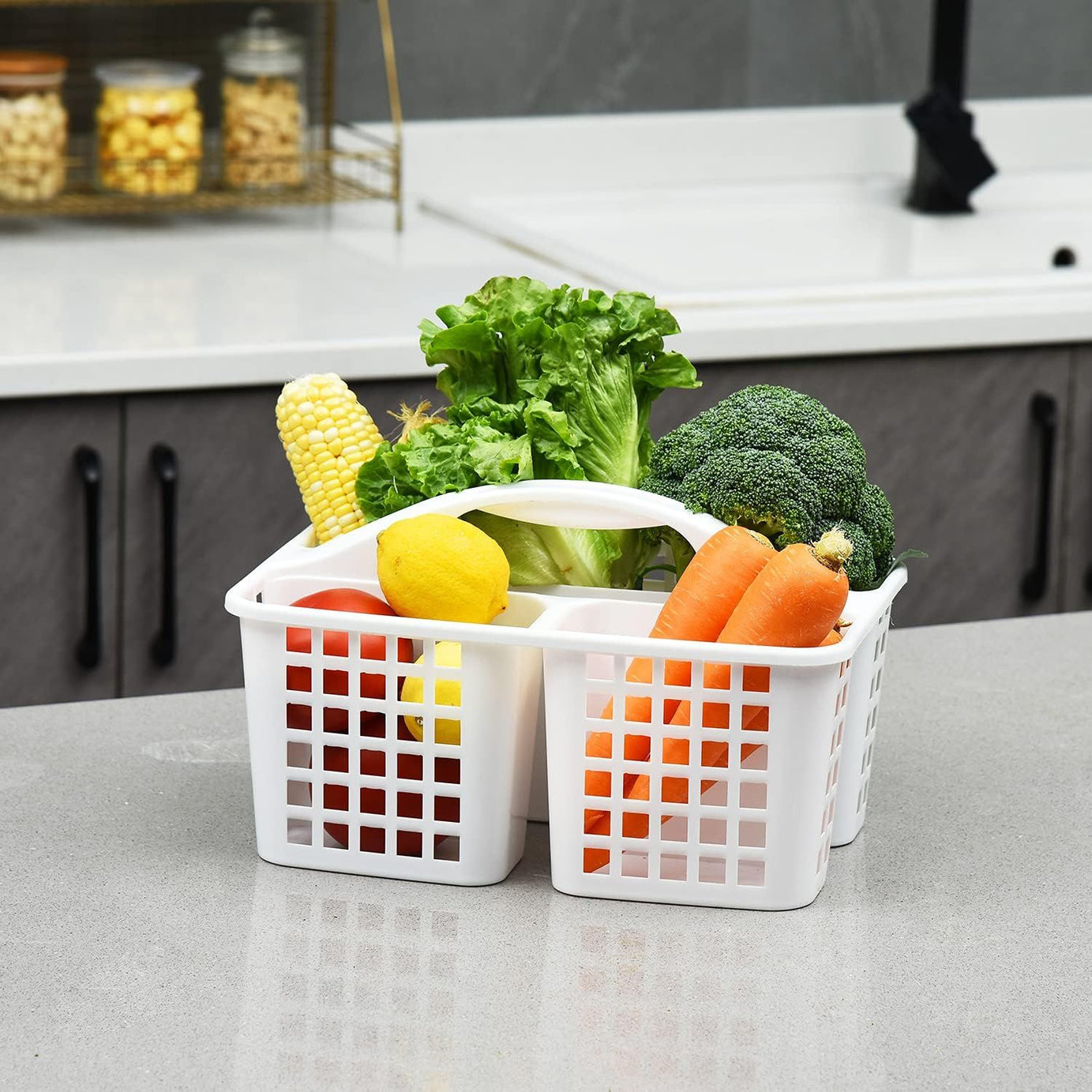 Plastic Bathroom Basket Kitchen Sink Basket Shower Caddy Basket with Compartments, Portable Divided Cleaning Product Storage Organizer with Handle - Oshi.pk - Buy & Sell Online