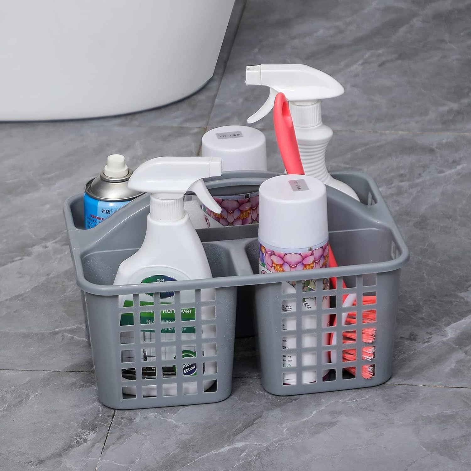Plastic Bathroom Basket Kitchen Sink Basket Shower Caddy Basket with Compartments, Portable Divided Cleaning Product Storage Organizer with Handle - Oshi.pk - Buy & Sell Online