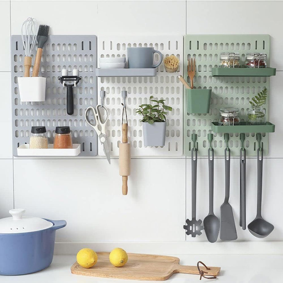 Plastic Pegboard Wall Organizer Kit 8 Pieces Accessories Combination Hanging Peg Board Wall for Kitchen Home - Oshi.pk - Buy & Sell Online