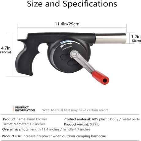 Portable Barbeque Air Blower with Manual Handle Speed Control and Metal Fan