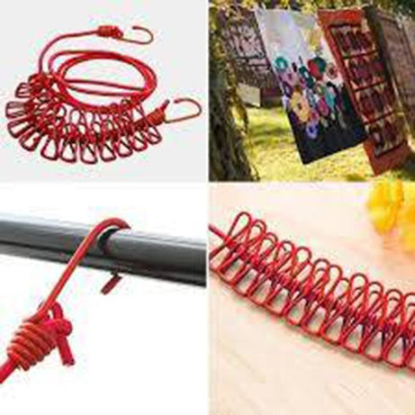 Portable Elastic Clothes Rope with Clips - Oshi.pk - Buy & Sell Online