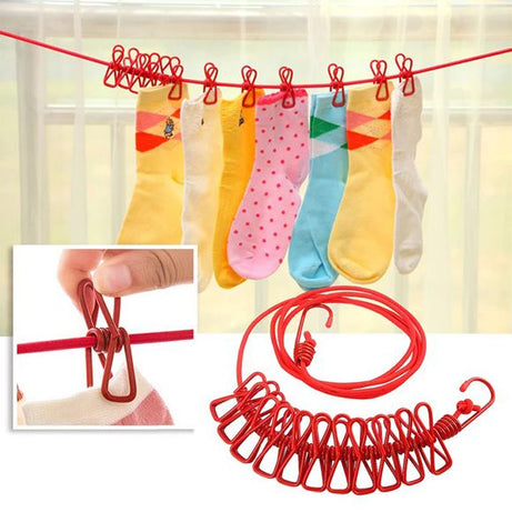 Portable Elastic Clothes Rope with Clips - Oshi.pk - Buy & Sell Online